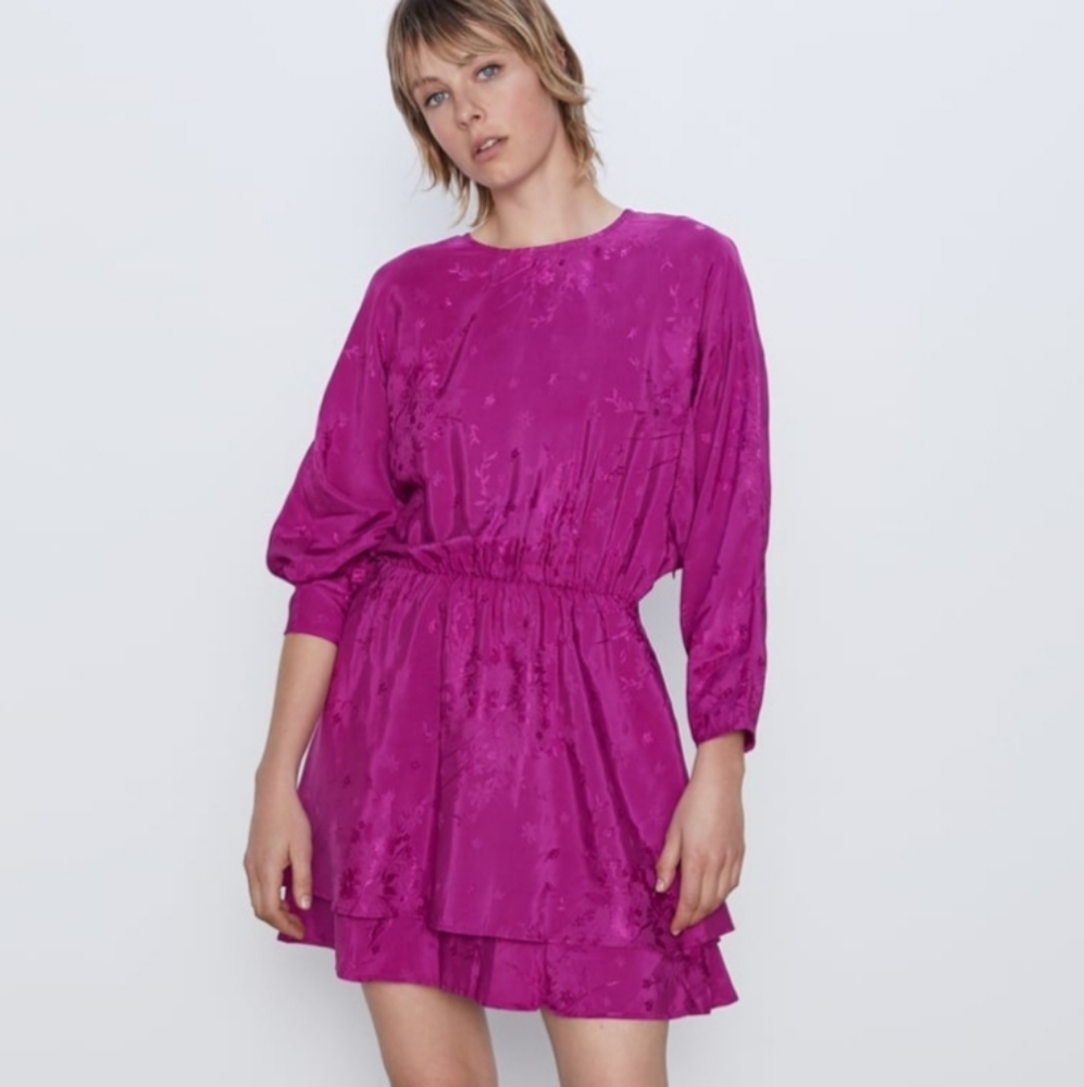 Zara Satin effect Jacquard Dress L
